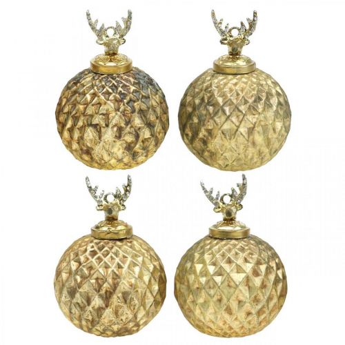 Floristik24 Christmas balls reindeer Christmas tree decorations gold vintage Ø7cm 4pcs