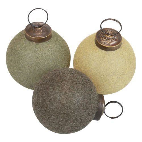Product Christmas balls glass flocked yellow/green/gray Ø6cm 3pcs