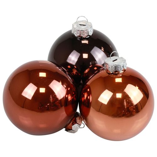 Christmas balls glass brown mix tree balls glossy Ø7.5cm 12 pieces