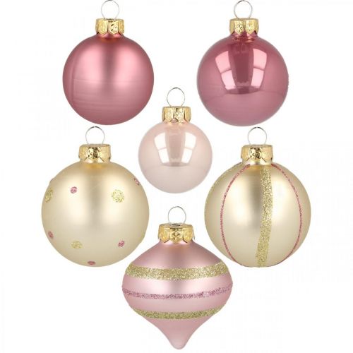 Christmas balls glass pink yellow sorted Ø4.5-7cm 20p