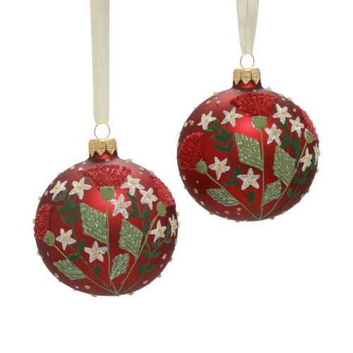 Christmas balls glass red Christmas tree balls meadow Ø8cm 6pcs