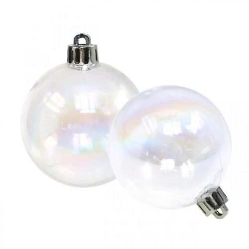 Christmas balls plastic transparent iridescent Ø6cm 12pcs