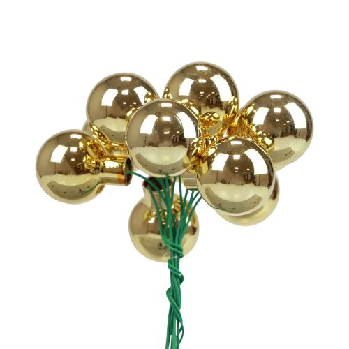 Floristik24 Christmas balls on wire glass mirror berries gold 2.5cm 140pcs