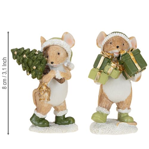 Product Christmas mice decoration mouse green brown H8cm 2 pcs