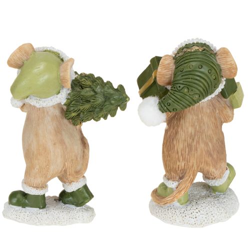 Product Christmas mice decoration mouse green brown H8cm 2 pcs