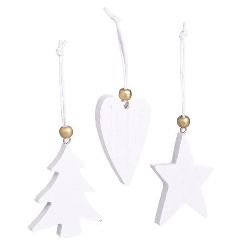 Product Christmas decorations wooden star tree heart 6.5-7cm 6 pcs