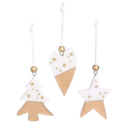 Product Christmas decorations wooden star tree heart 6.5-7cm 6 pcs