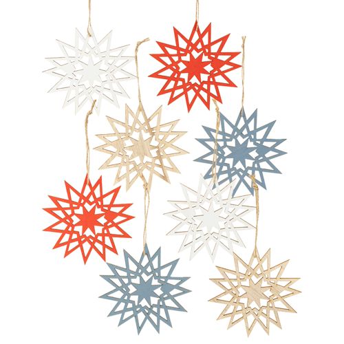 Christmas star wooden decoration for hanging Ø12/15cm 8 pieces