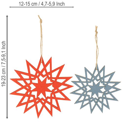 Product Christmas star wooden decoration for hanging Ø12/15cm 8 pieces