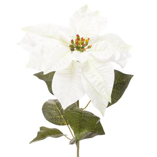 Artificial white poinsettia, large flowering branch decoration, 65cm, 2 pieces