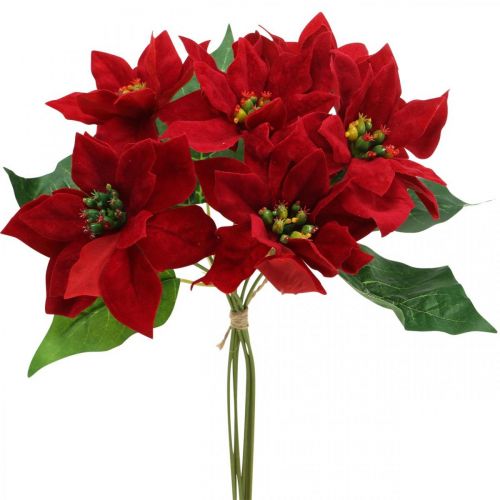 Product Artificial Poinsettia Red Silk Flowers Decoration 6 pcs in bunch