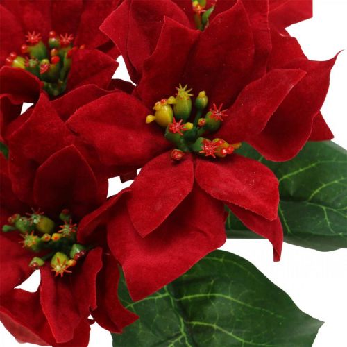 Product Artificial Poinsettia Red Silk Flowers Decoration 6 pcs in bunch