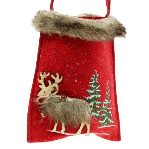 Product Christmas bag red with fur 15,5cm x 18cm 3pcs