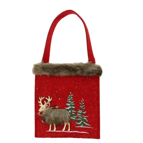 Product Christmas bag red with fur 15,5cm x 18cm 3pcs