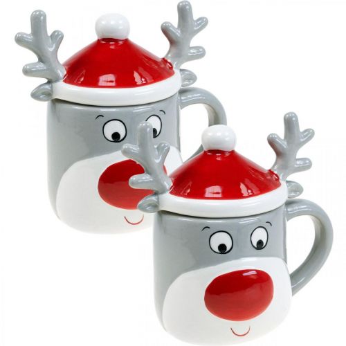 Floristik24 Christmas cup reindeer mug with lid H15cm 2pcs