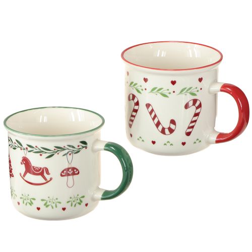 Floristik24 Christmas mug ceramic red green cream H9cm 2pcs