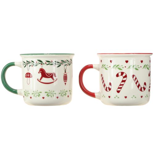 Product Christmas mug ceramic red green cream H9cm 2pcs