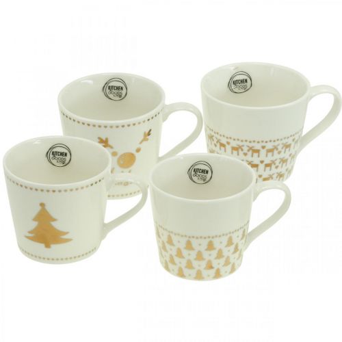 Floristik24 Christmas cups cream gold ceramic cups H9cm 4pcs