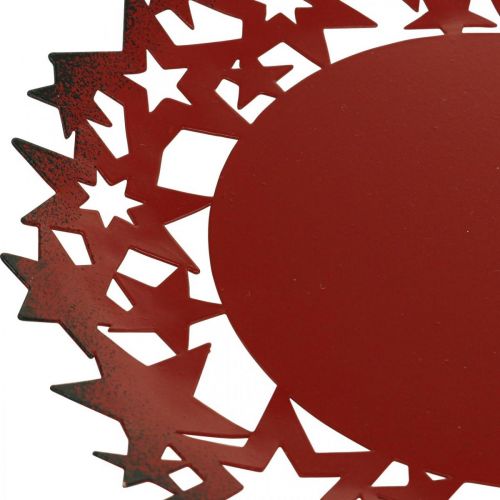 Product Christmas plate metal decorative plate with stars red Ø34cm