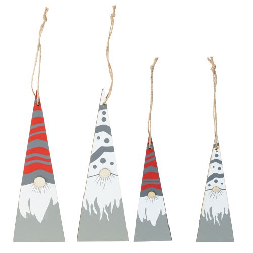 Christmas gnomes wooden for hanging grey red 15/19.5cm 8 pcs