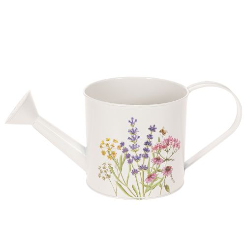 White metal watering can with floral motif, 13.5cm, decorative planter | Floristik24.co.uk