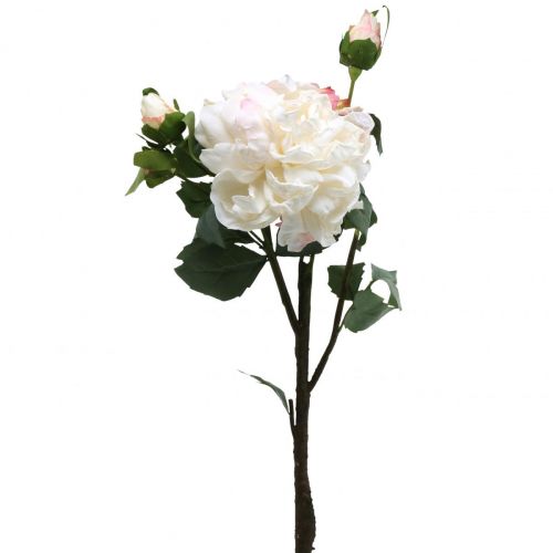 Product White roses artificial rose large with three buds 57cm