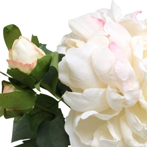 Product White roses artificial rose large with three buds 57cm