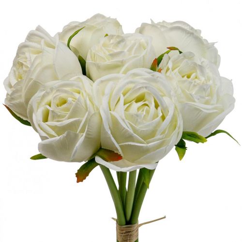 Floristik24 White roses silk flowers artificial roses in a bunch H28cm 7pcs