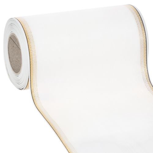 Floristik24 White moiré wreath ribbon with gold pearl edge, 175mm - Elegant ribbon for decoration and floristry
