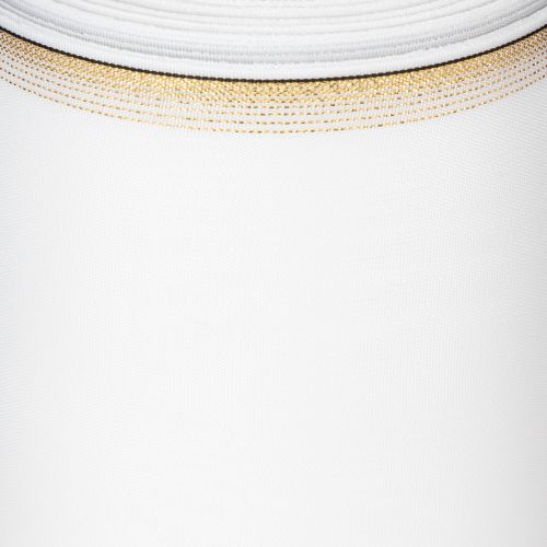 Product White moiré wreath ribbon with gold pearl edge, 175mm - Elegant ribbon for decoration and floristry