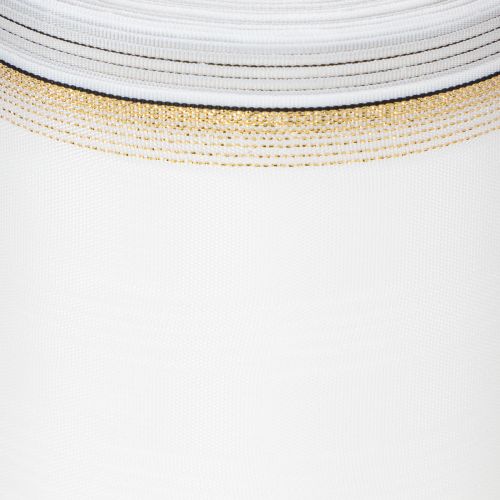 Product White moiré wreath ribbon with pearl edge and taffeta binding, decorative ribbon, mourning ribbon, width 100mm, length 25m