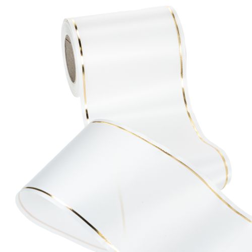 Product White wreath ribbon with gold edge for computer printing, satin ribbon, waterproof, 25m x 125mm
