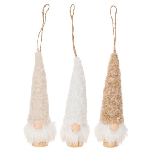 Wooden and Textile Gnome Decorations with Beard, 17cm, Set of 6, Beige, White, and Light Brown | Floristik24.co.uk