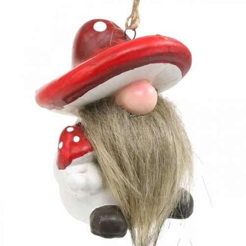 Product Decorative gnome ceramic to hang with mushroom hat red, white H8cm 4pcs