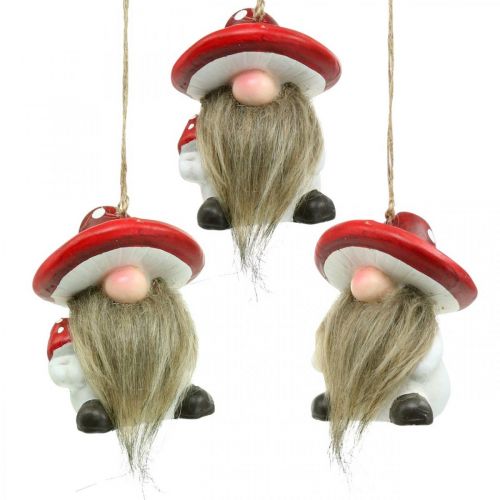 Product Decorative gnome ceramic to hang with mushroom hat red, white H8cm 4pcs