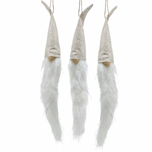 Gnome with pointed hat to hang cream 48cm L57cm 3pcs