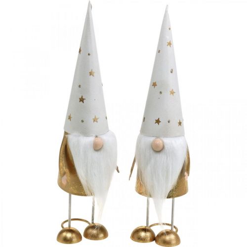 Floristik24 Gnome decoration figure Christmas white, gold 6.5cm H28cm 2pcs