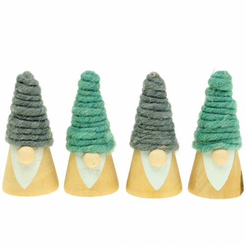 Christmas decoration wooden figure gnome with wool hat 7cm 8pcs