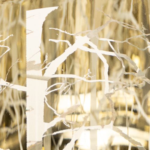 Glass Lantern with Winter Forest Branch Design, Gold Interior, 12cm | Floristik24.co.uk