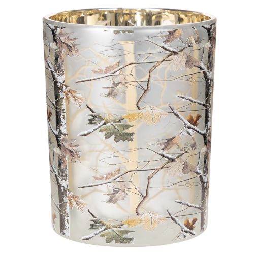 Glass Lantern with Winter Forest Branch Design, Gold Interior, 12cm | Floristik24.co.uk