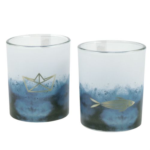 Floristik24 Wind lights blue-white with boat and fish Ø6cm