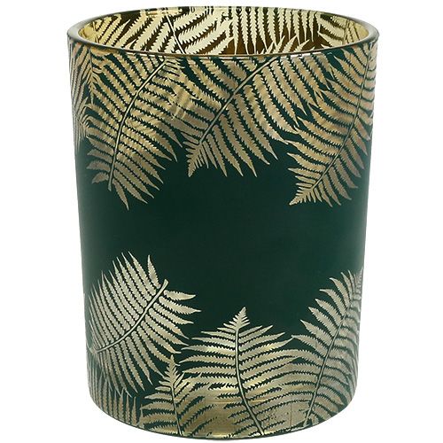 Floristik24 Windlight Glass Fern Green Ø10cm H12,5cm