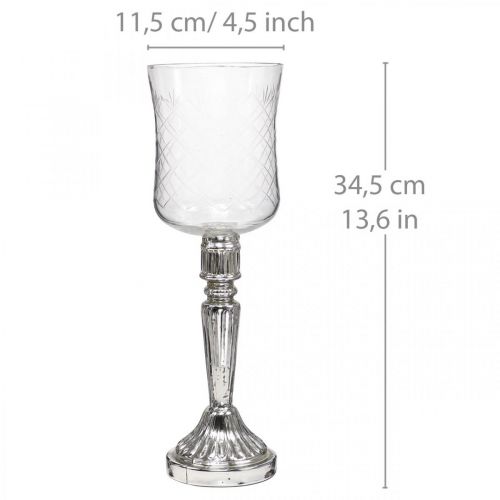 Lantern glass candle glass antique look clear, silver Ø11.5cm H34.5cm
