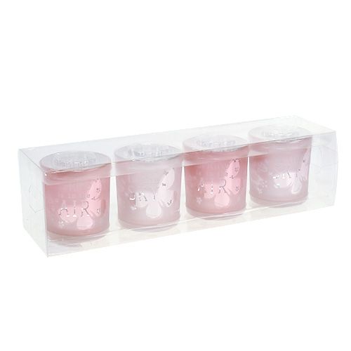 Floristik24 Wind light glass pink Ø7.5cm H8cm 4pcs