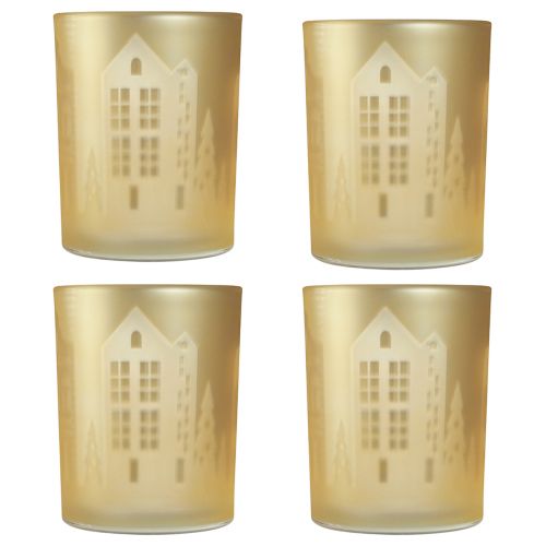 Product Lantern Glass Silver Gold City Silhouette H12.5cm 4 pcs
