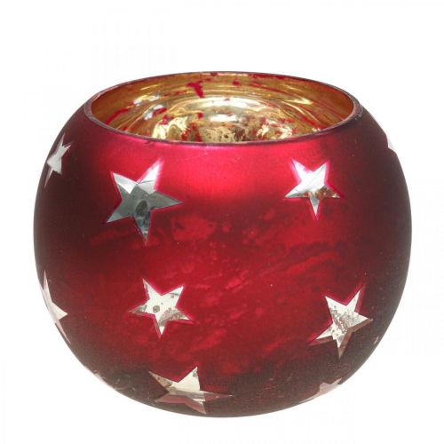 Lantern glass tealight glass with stars red Ø12cm H9cm