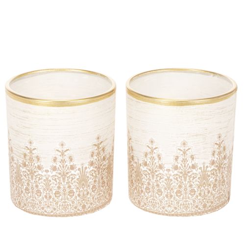 Lantern glass tealight holder floral pattern Ø8cm H9cm 2pcs buy online | Floristik24.co.uk