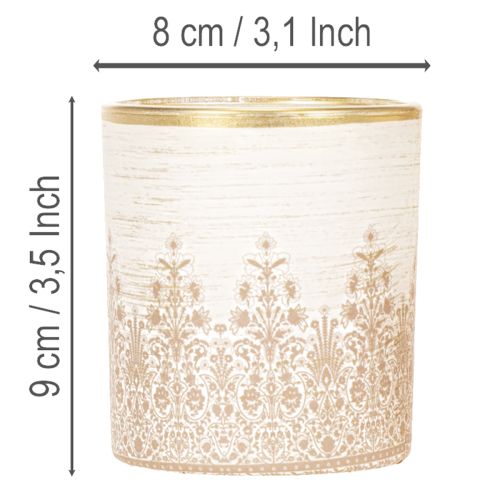 Lantern glass tealight holder floral pattern Ø8cm H9cm 2pcs | Floristik24.co.uk