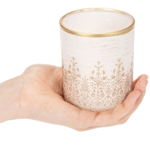 Lantern glass tealight holder floral pattern Ø8cm H9cm 2pcs | Floristik24.co.uk