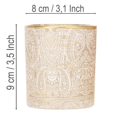 Lantern Glass Tea Light Holder Paisley Pattern Ø8cm H9cm 2pcs | Floristik24.co.uk